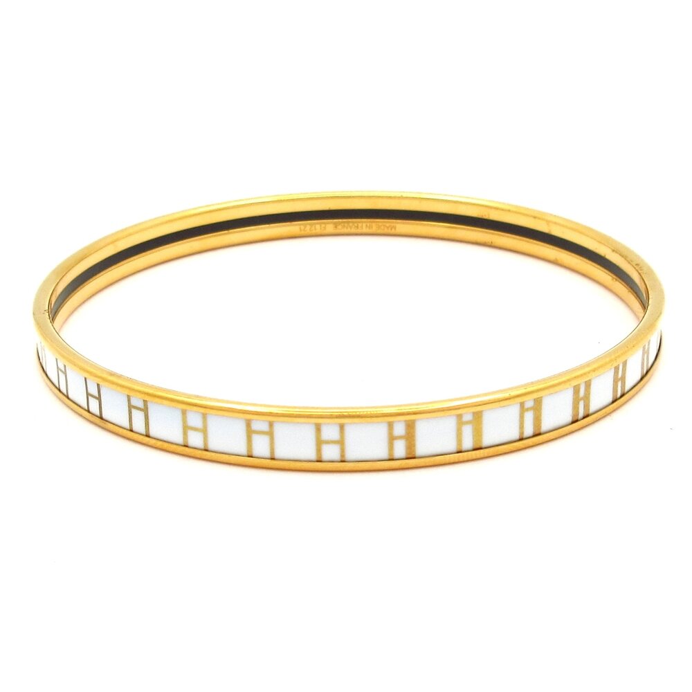 Hermès Email Bangle Gold White